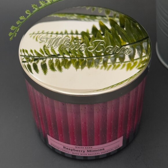 BBW Raspberry Mimosa White Barn Bath & Body Works 3 Wick Candle - Picture 4 of 10